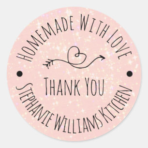 Homemade with Love Pink Glitter Thank You Classic Round Sticker