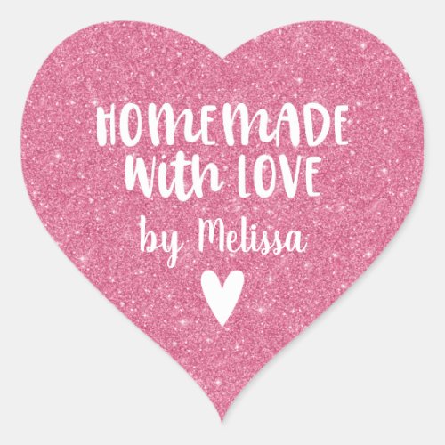 Homemade With Love Pink Glitter Valentine Heart Sticker