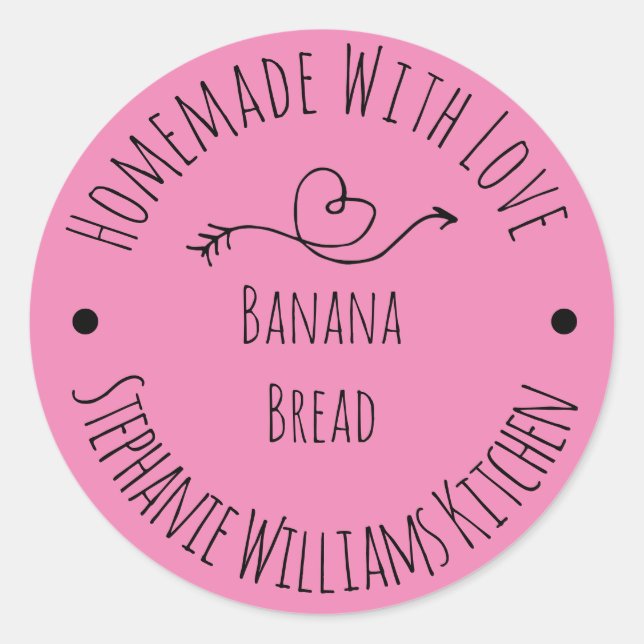 Homemade with Love Pink Heart |  Baked Goods Classic Round Sticker (Front)