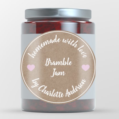 Homemade with Love  Pink Heart Jam Canning Kraft Classic Round Sticker