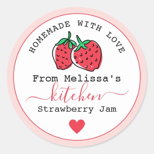 Homemade With Love Pink Strawberry Jam Jar Classic Round Sticker