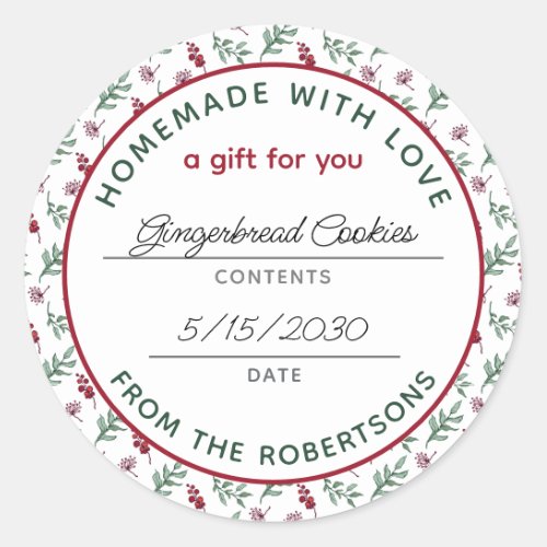 Homemade with Love Product Name Holiday Botanical Classic Round Sticker