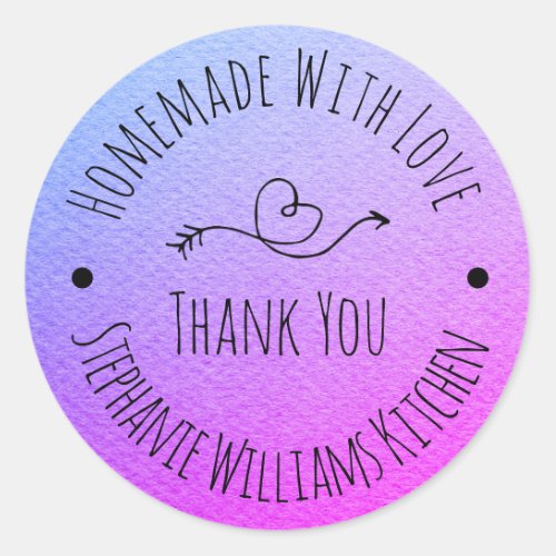 Homemade with Love  Purple Watercolor Thank You Classic Round Sticker