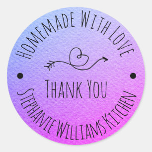 Homemade with Love Purple Watercolor Thank You Classic Round Sticker