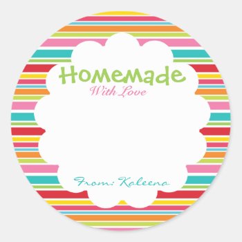 Homemade With Love Rainbow Classic Round Sticker by KaleenaRae at Zazzle