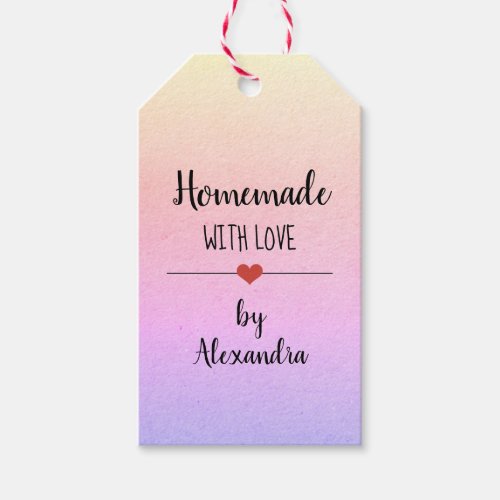 Homemade with love rainbow script name gift tags