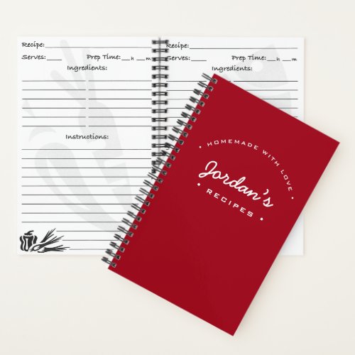 Homemade with Love Recipe Red Personalized Notebook