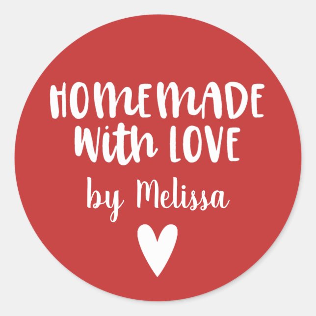Homemade With Love Red Christmas Classic Round Sticker (Front)