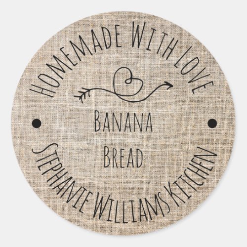Homemade with Love Rustic Burlap   Baked Goods Classic Round Sticker