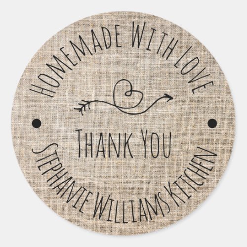 Homemade with Love  Rustic Burlap Thank You Classic Round Sticker