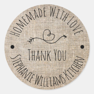 Homemade with Love Rustic Burlap Thank You Classic Round Sticker