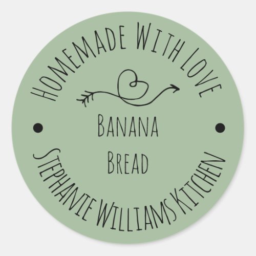 Homemade with Love Sage Green   Baked Goods  Classic Round Sticker