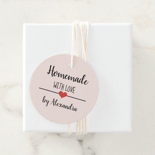 Homemade with love script blush pink name favor tags