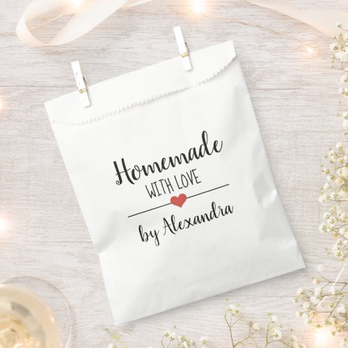 Homemade with love script name favor bag