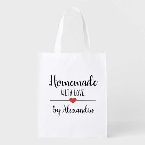 Homemade with love script name grocery bag