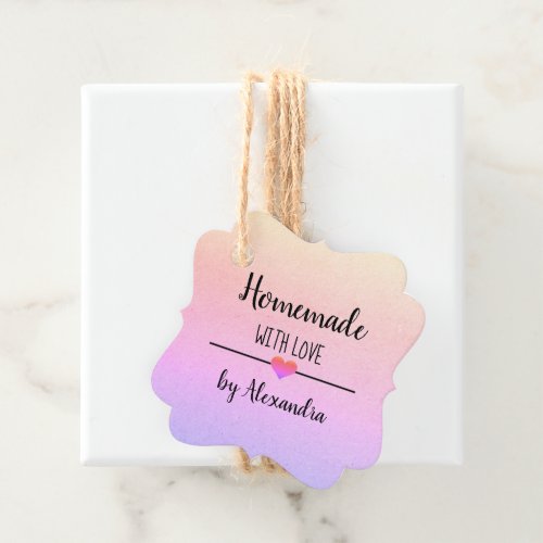 Homemade with love script rainbow script name favor tags
