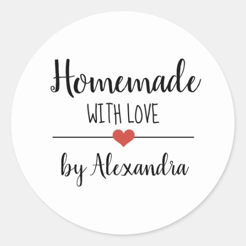 Homemade with love simple white script custom classic round sticker