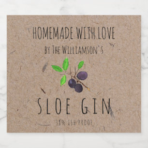 Homemade with Love Sloe Gin Kraft Paper Liquor Bottle Label