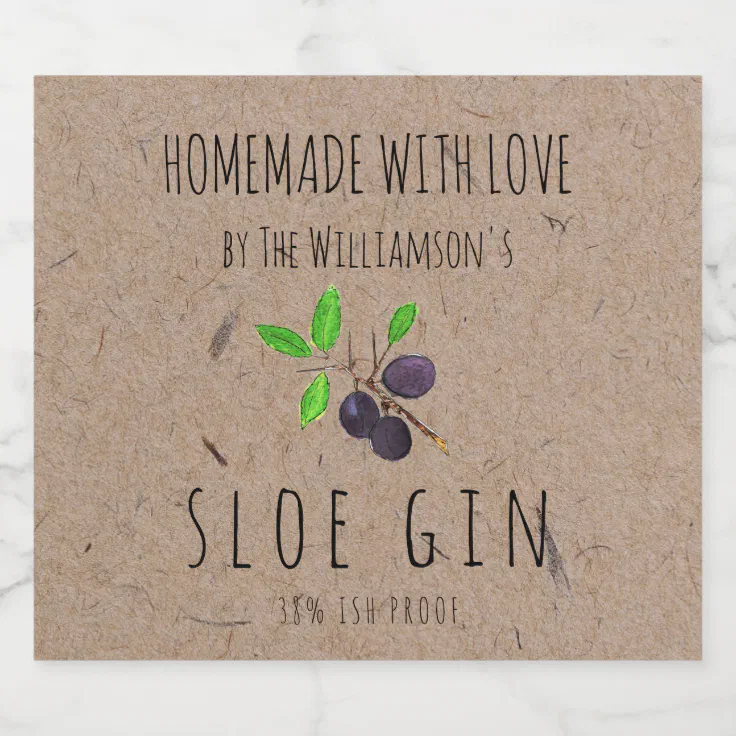 Homemade with Love Sloe Gin Kraft Paper Liquor Bottle Label | Zazzle