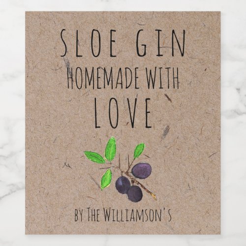 Homemade with Love Sloe Gin Kraft Paper Wine Label
