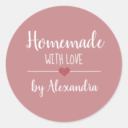 Homemade with love vintage pink script custom  classic round sticker