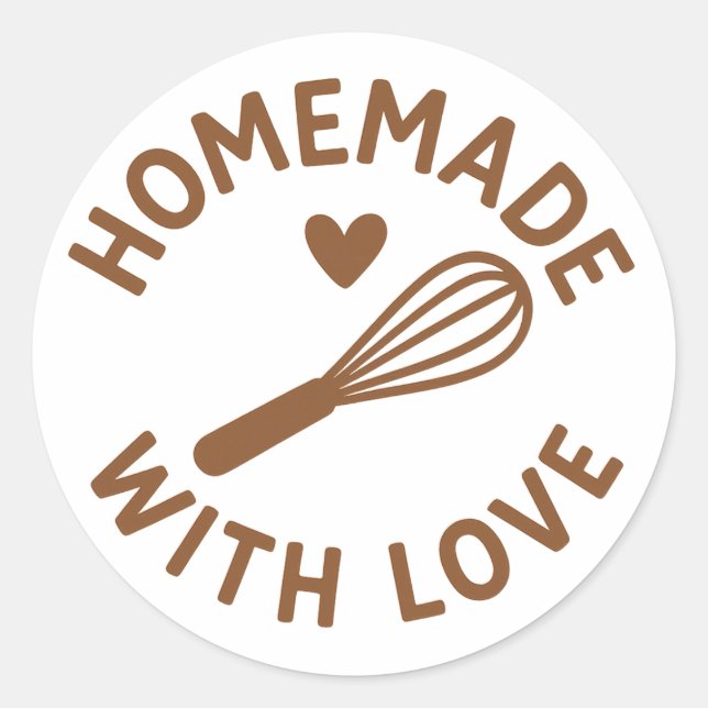 Homemade With Love – Whisk & Heart Classic Round Sticker (Front)