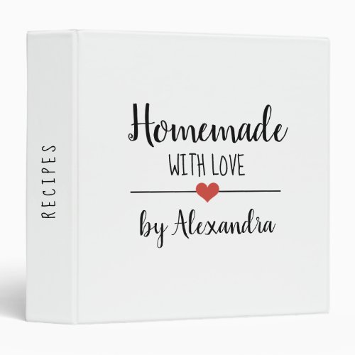 Homemade with love white Name Recipe    3 Ring Binder