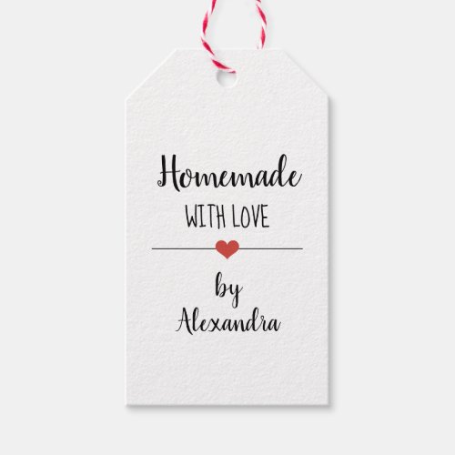 Homemade with love white script name gift tags