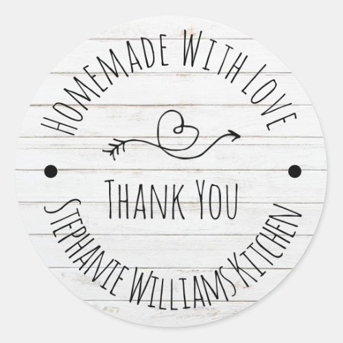 Homemade with Love  White Wash Wood Thank You Classic Round Sticker