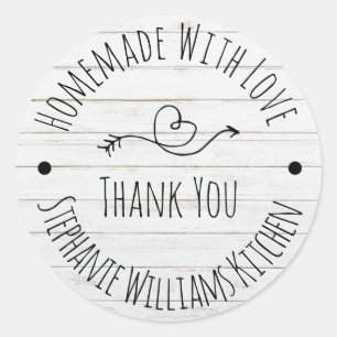 Homemade with Love White Wash Wood Thank You Classic Round Sticker