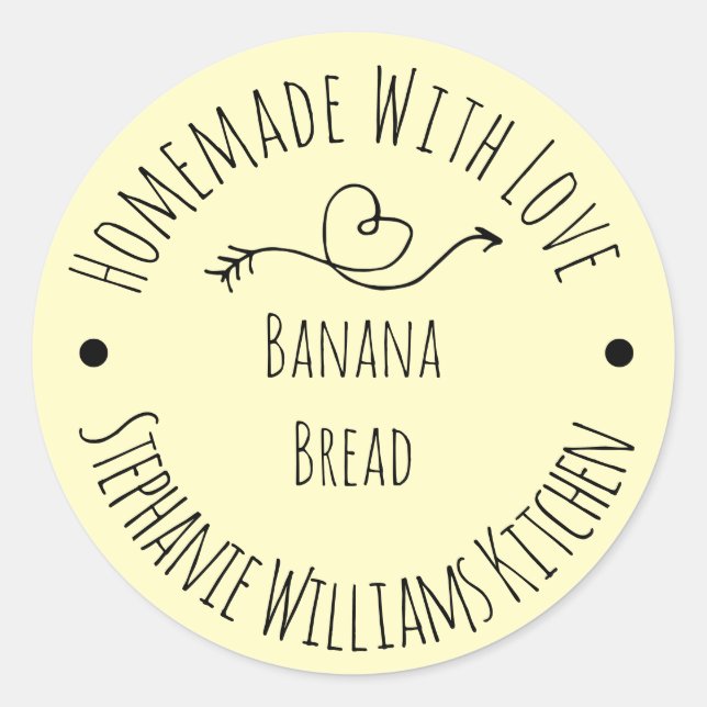 Homemade with Love  Yellow Heart | Baked Goods Classic Round Sticker (Front)