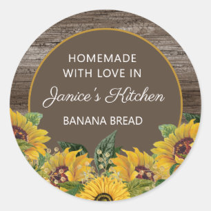 Homemade with Love Yellow Sunflowers Rustic Wood Classic Round Sticker