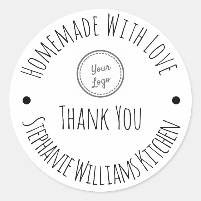 Homemade with Love Your Logo Thank You Classic Round Sticker (Front)