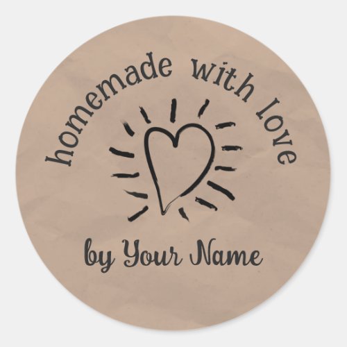 Homemade With Love Your Name Kraft Rustic Product  Classic Round Sticker