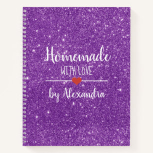 Homemade with purple glitter recipe notebook