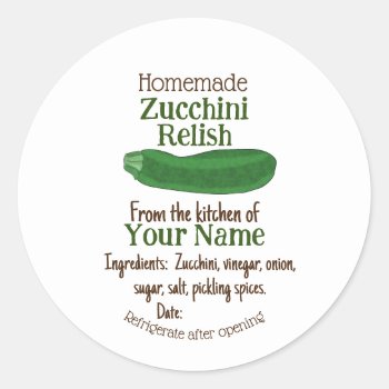 Homemade Zucchini Pickles Or Relish Mason Jar Lid  Classic Round Sticker by alinaspencil at Zazzle