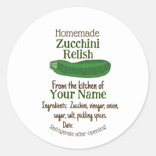 Homemade Zucchini Pickles or Relish Mason Jar Lid  Classic Round Sticker