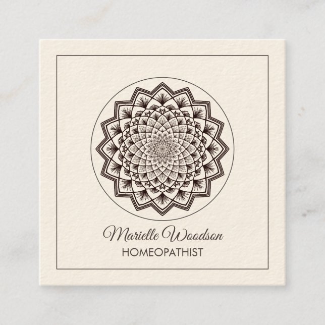 Homeopathy Mandala Symmetry  | White Square Business Card (Front)