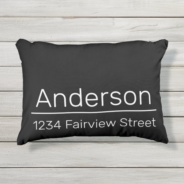 Homeowner Name Street Address Black and White Outdoor Pillow (Front)
