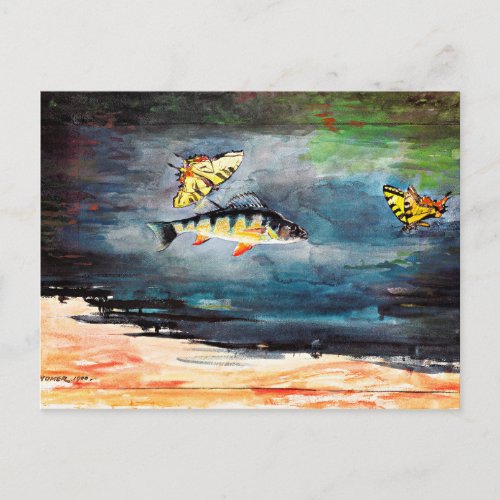 Homer _ Fish and Butterflies famous painting Postcard