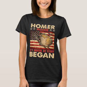 Homer Michigan Usa Flag 4th Of July T-Shirt