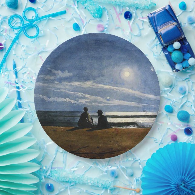 Homer - Moonlight, fine art painting, Paper Plates (Party)