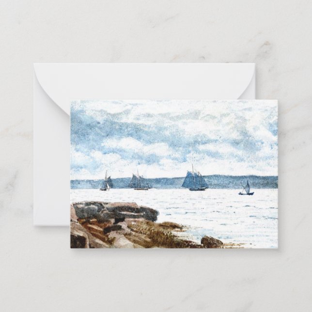 Homer - Sailboats at Gloucester, 1880 painting Note Card (Front)