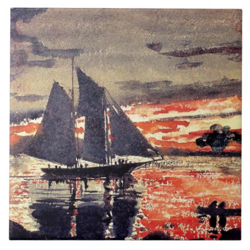 Homer _ Sunset Fires watercolor painting Ceramic Tile