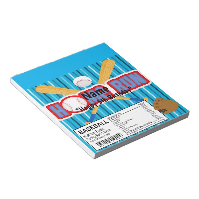 Homerun Baseball Birthday Candy Bar Wrapper Favors Notepad (Angled)