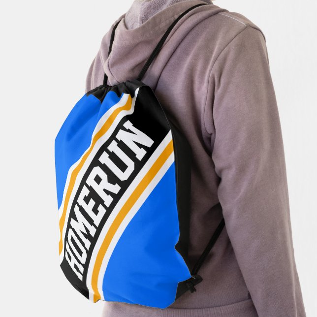 HOMERUN Bright Blue Orange Black Baseball Stripes Drawstring Bag (Insitu)