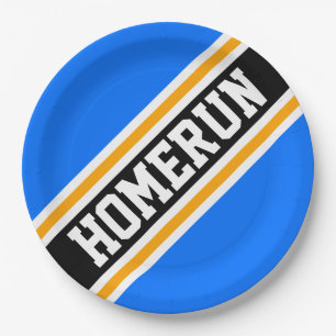 HOMERUN Sporty Bright Blue Orange Black Stripes Paper Plates