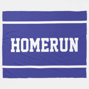 HOMERUN Sporty White Baseball Stripes On Deep Blue Fleece Blanket