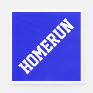 HOMERUN Sporty White Baseball Text On Bright Blue Napkins