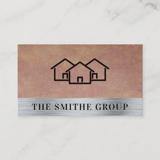 Homes Icon | Texture Metallic Background Business Card (Front)